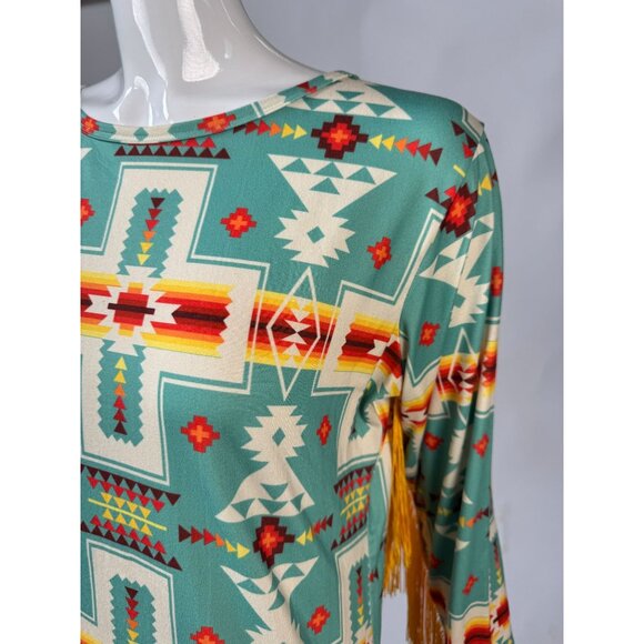 GG Western Wear Aztec Print Long Sleeve Fringe Body Suit - Picture 6 of 16